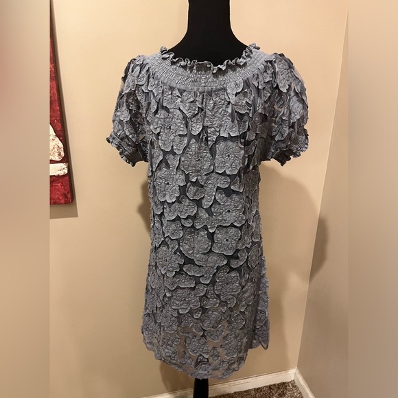 Letarte Dark Grey Mesh Hand Sewn Applique Swim Dress Cover Up, size L - Picture 3 of 5